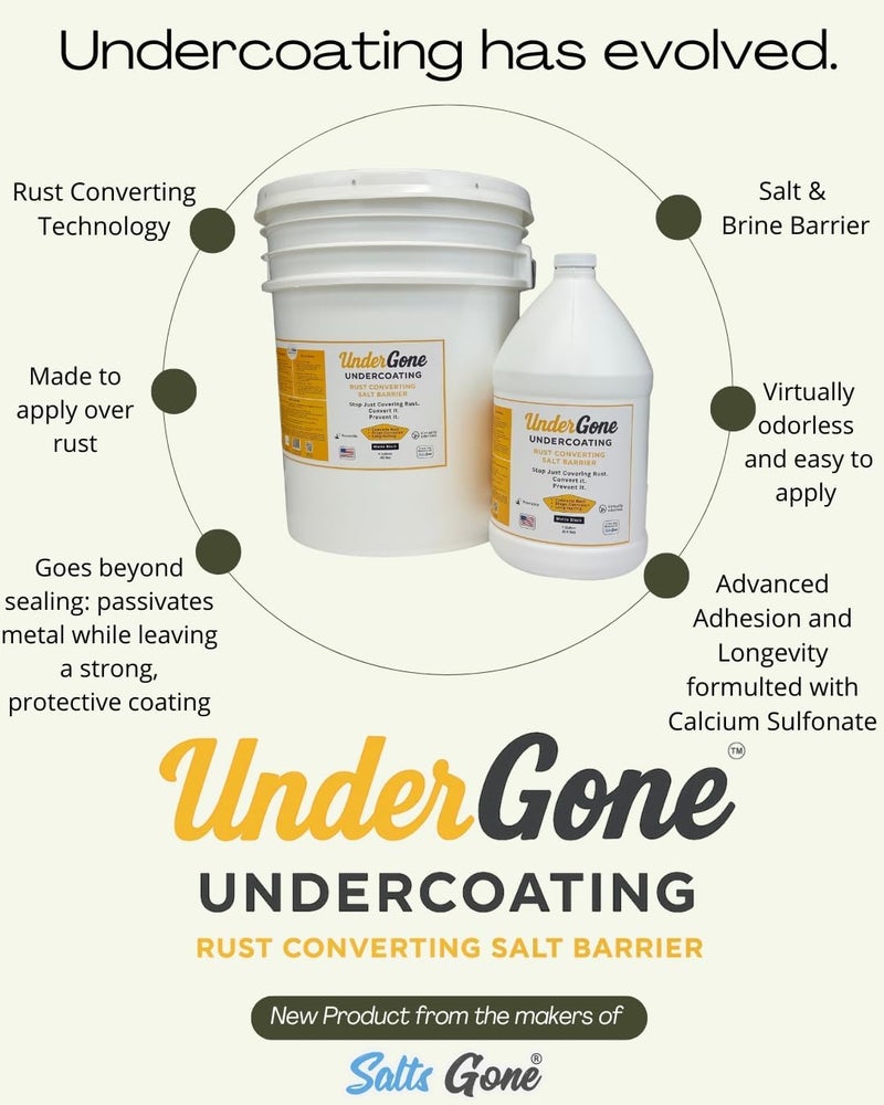 Salts Gone Under Gone™ Rust Converting Undercoating, Calcium Sulfonate Formula, Salt & Brine Barrier Protection For Vehicles, Trucks, SUVs, Trailers, Color: Matte Black (1 Gallon) - Image 2